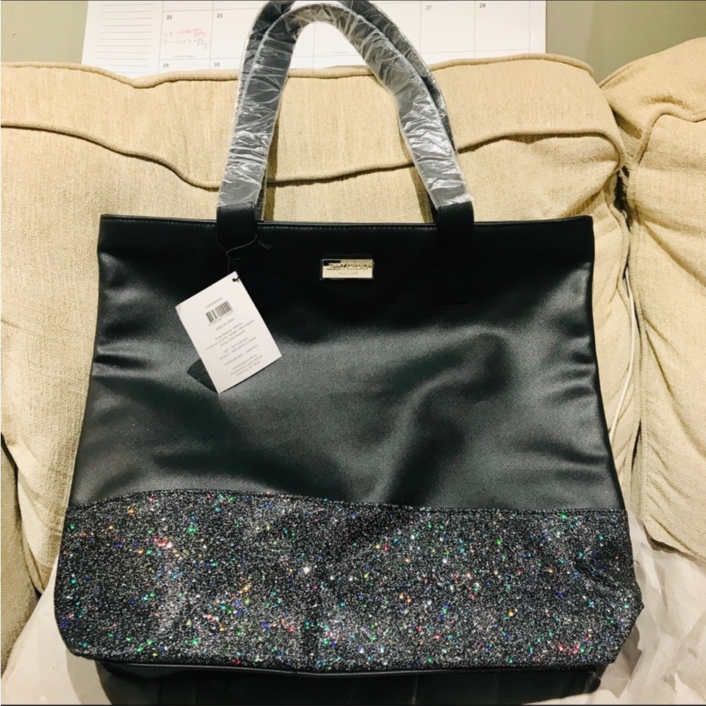 NWT Jimmy Choo black glitter bottom tote